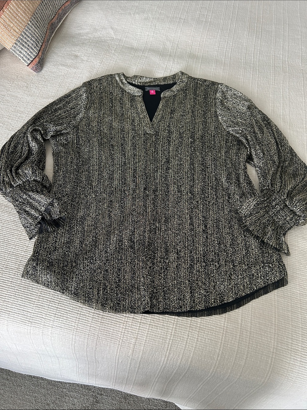 Vince Camuto Black and Gold Metallic Knit Long Sleeve Top